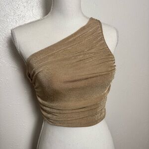 One-Shoulder Ruched Tank Top — Taupe
